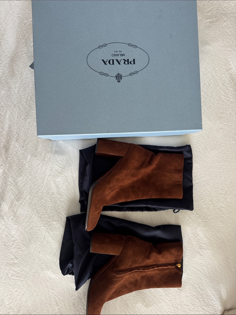 Prada Chestnut Brown Suede Block Heel Ankle Boots - Picture 10 of 10